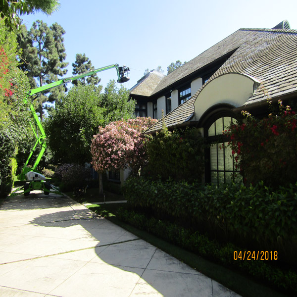 Lift access in use for roof cleaning at a residential property