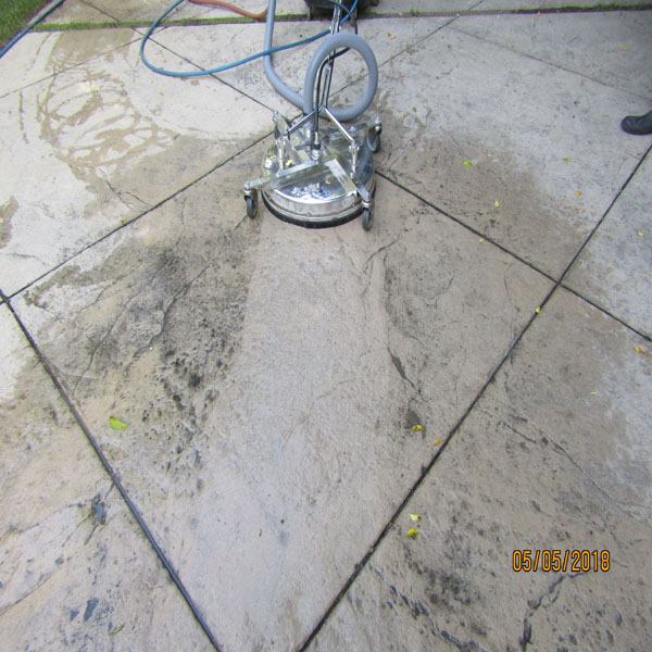 Pressure washing surface cleaning for exterior hardscape and concrete areas